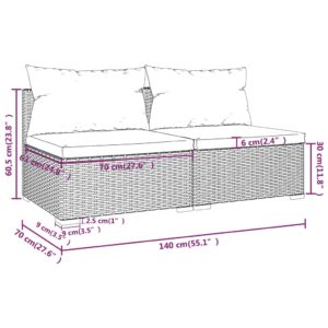 2-dielna záhradná sedacia súprava s vankúšmi polyratan čierna - Image 5