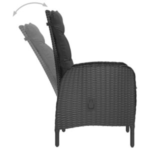 3-dielny záhradný bistro set čierny polyratan a akáciové drevo - Image 6