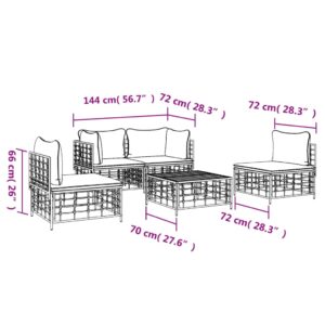 5-dielna záhradná sedacia sada s vankúšmi antracitová polyratan - Image 9