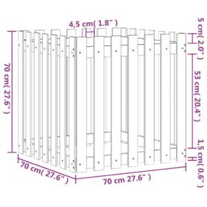 Záhradný kvetináč s dizajnom plotu 70x70x70 cm masívna borovica - Image 9