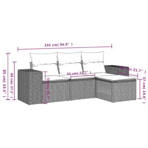 4-dielna záhradná sedacia súprava a vankúše polyratan sivá - Image 7