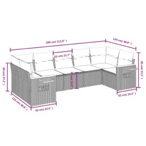 7-dielna záhradná súprava pohoviek s vankúšmi čierna polyratan - Image 3