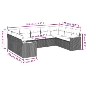 9-dielna záhradná jedálenská sada s vankúšmi čierna polyratan - Image 3