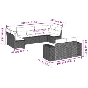 9-dielna záhradná jedálenská sada s vankúšmi čierna polyratan - Image 3