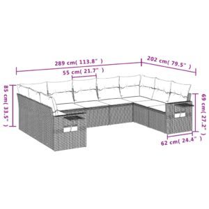 9-dielna záhradná jedálenská sada s vankúšmi čierna polyratan - Image 7