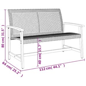 Záhradná lavica béžová 112 cm polyratan a akáciové drevo - Image 9