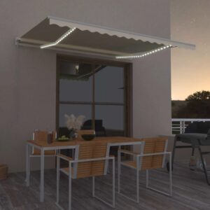 Ručne zaťahovacia markíza s LED 450x300 cm krémová