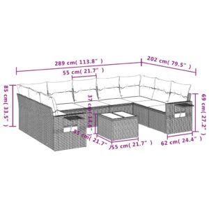 10-dielna záhradná sedacia súprava s vankúšmi polyratan čierna - Image 3