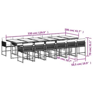 13-dielna záhr. jedálenská súprava s vankúšmi čierna polyratan - Image 6