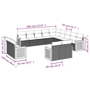 13-dielna záhr. jedálenská súprava s vankúšmi čierna polyratan - Image 7