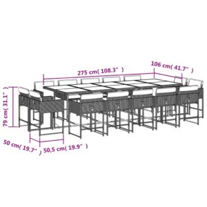 15-dielna záhr. jedálenská súprava s vankúšmi čierna polyratan - Image 8