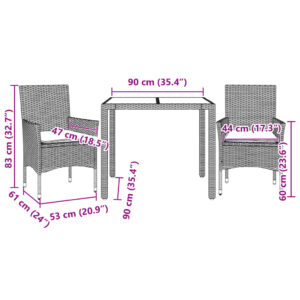 3-dielna záhradná jedálenská súprava+podložky, čierna polyratan - Image 7