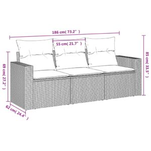 3-dielna záhradná súprava pohoviek s vankúšmi béžová polyratan - Image 3