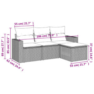 4-dielna záhradná sedacia súprava s vankúšmi hnedá polyratanová - Image 3