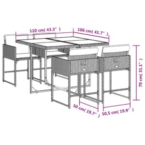 5-dielna záhradná jedálenská sada s podložkami sivá polyratan - Image 9