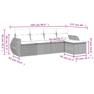 5-dielna záhradná súprava pohoviek s vankúšmi béžová polyratan - Image 7