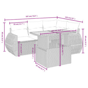 5-dielna záhradná súprava pohoviek s vankúšmi čierna polyratan - Image 3