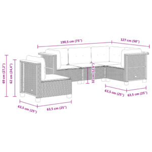 5-dielna záhradná súprava pohoviek s vankúšmi čierna polyratan - Image 6