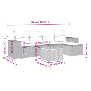 6-dielna záhradná súprava pohoviek s vankúšmi čierna polyratan - Image 3