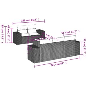 6-dielna záhradná súprava pohoviek s vankúšmi čierna polyratan - Image 3