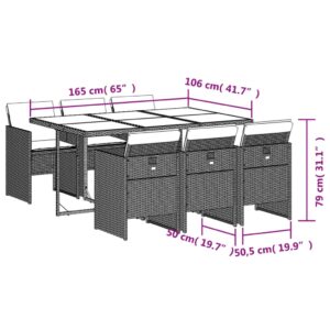 7-dielna záhradná jedálenská súprava a vankúše čierna polyratan - Image 6