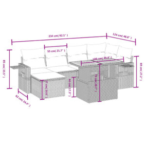 7-dielna záhradná sedacia súprava a vankúše béžová polyratan - Image 3