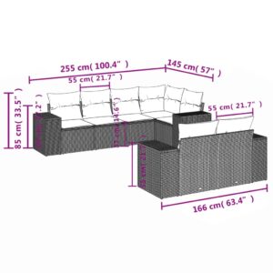 7-dielna záhradná súprava pohoviek s vankúšmi čierna polyratan - Image 3