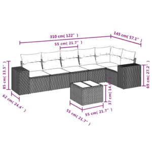 7-dielna záhradná súprava pohoviek s vankúšmi čierna polyratan - Image 3