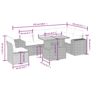 7-dielna záhradná súprava pohoviek s vankúšmi sivá polyratanová - Image 3