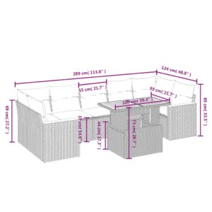 8-dielna záhradná súprava pohoviek s vankúšmi sivá polyratanová - Image 3