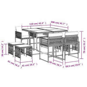 9-dielna záhr. jedálenská sada s vankúšmi mix béžovej polyratan - Image 6