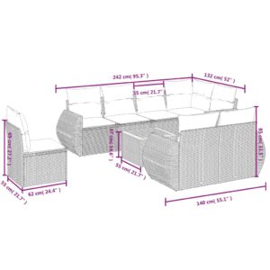 9-dielna záhradná jedálenská sada s vankúšmi čierna polyratan - Image 3