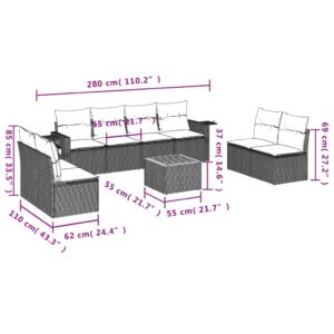 9-dielna záhradná jedálenská sada s vankúšmi čierna polyratan - Image 3