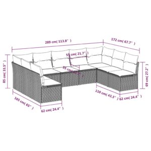 9-dielna záhradná jedálenská sada s vankúšmi čierna polyratan - Image 3