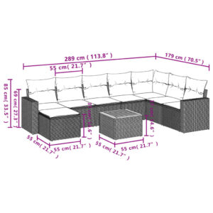 9-dielna záhradná jedálenská sada s vankúšmi čierna polyratan - Image 3