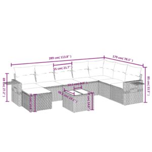 9-dielna záhradná jedálenská sada s vankúšmi čierna polyratan - Image 4