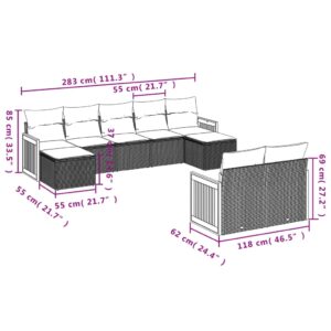 9-dielna záhradná jedálenská sada s vankúšmi čierna polyratan - Image 7