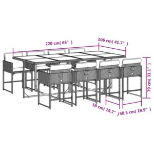 9-dielna záhradná jedálenská sada s vankúšmi čierna polyratan - Image 9