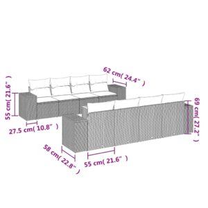 9-dielna záhradná súprava pohoviek s vankúšmi béžová polyratan - Image 3