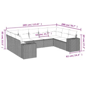 9-dielna záhradná súprava pohoviek s vankúšmi béžová polyratan - Image 3