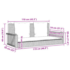 Hojdacia lavica s vankúšmi čierna 119x56x48 cm polyratan - Image 9