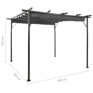 Pergola so zaťahovacou strechou antracitová 3x3 m oceľ 180 g/m² - Image 6