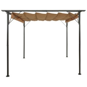 Pergola so zaťahovacou strechou sivohnedá 3x3 m oceľ 180 g/m² - Image 2