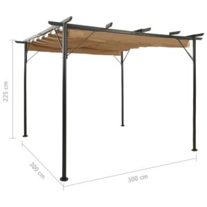 Pergola so zaťahovacou strechou sivohnedá 3x3 m oceľ 180 g/m² - Image 6