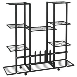 Stojan na kvety s kolieskami 94,5x24,5x91,5 cm čierny železný - Image 5