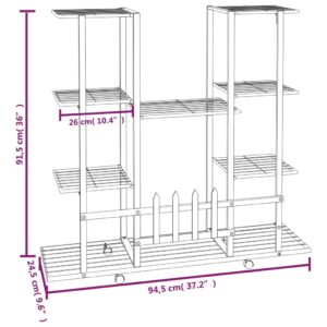 Stojan na kvety s kolieskami 94,5x24,5x91,5 cm čierny železný - Image 7